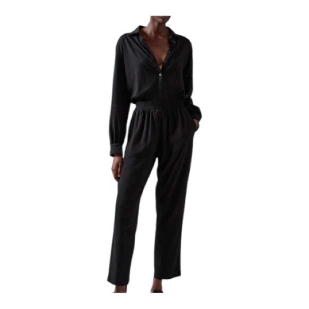 ATM Anthony Thomas Melillo Classic Jersey Black Jumpsuit w/Ribbed Waistband